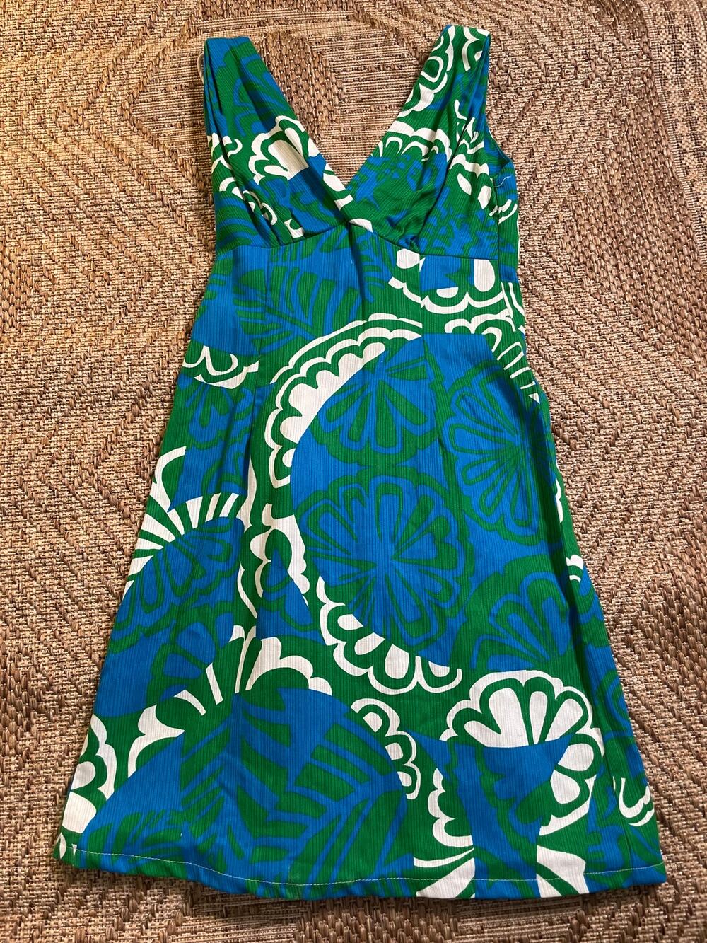 Vintage 1960s Home Made Dress mod retro Abstract Blue and Green Pattern Dress